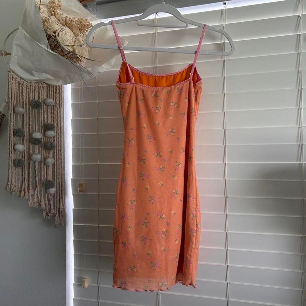 Princess Polly orange colorful micro floral lettuce trim mini dress XS/2 - Picture 3 of 7